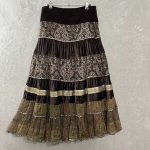 Vintage Velvet Sequin Maxi Skirt Boho Cottagecore Festival Hippie Medium Brown